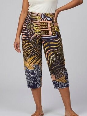 Tropical African Ankara Print Cotton Capri Pants - M, handmade!
